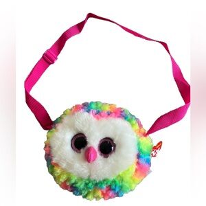 NWT TY GEAR OWEN OWL Beanie Boo Plushie Rainbow Sling Bag Purse